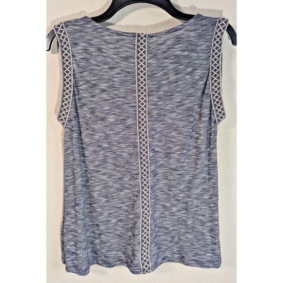 W5 Tops - W5 Anthropologie Sleeveless Striped Navy Blue White Tank Top Women M Embroidered